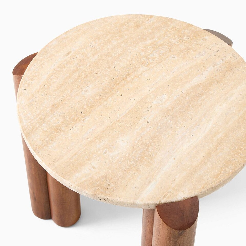 Travertine Side Table (53 cm) - West Elm Australia
